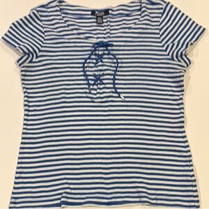 Chaps Blue and White Striped Lace-Up Tee